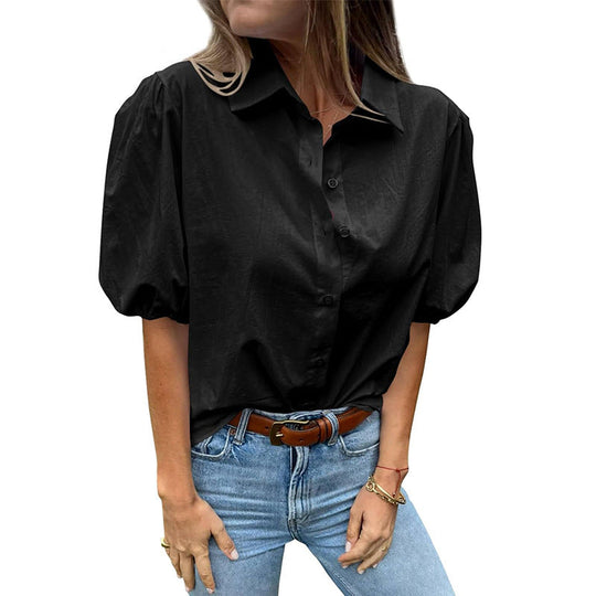Damen Bluse mit Puffärmeln und klassischem Kragen