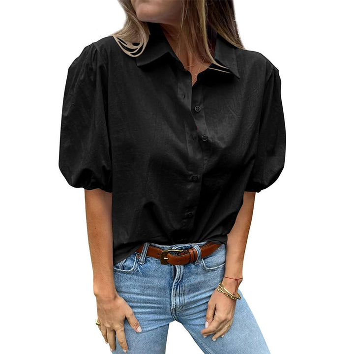 Damen Bluse mit Puffärmeln und klassischem Kragen