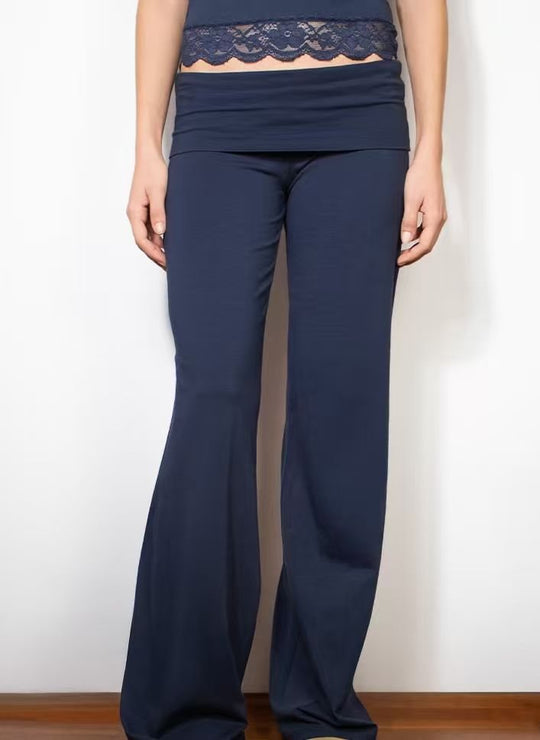Damen Weite Palazzo-Yoga-Hose mit hohem Umschlagbund Nord Taschen