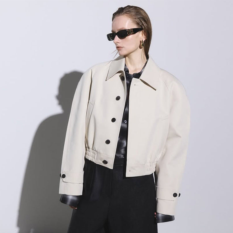 Damen Kurzer Boxy-Blouson mit elastischem Saum und markanten Knopfdetails Nord Taschen