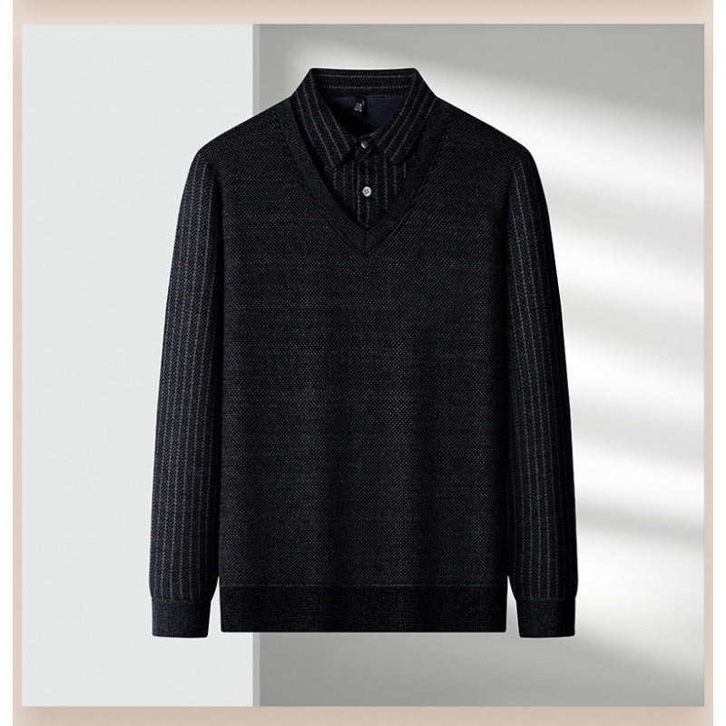 Herren Feinstrick-Pullover mit V-Ausschnitt und integriertem Polokragen Nord Taschen