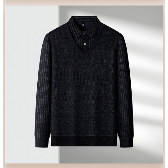 Herren Feinstrick-Pullover mit V-Ausschnitt und integriertem Polokragen Nord Taschen