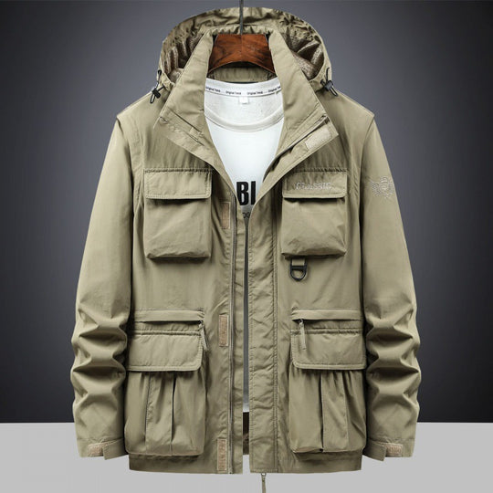 Herren Multifunktionale Utility-Fieldjacke mit Kapuze, Mehrfach-Taschen und Ripstop-Außenmaterial Nord Taschen