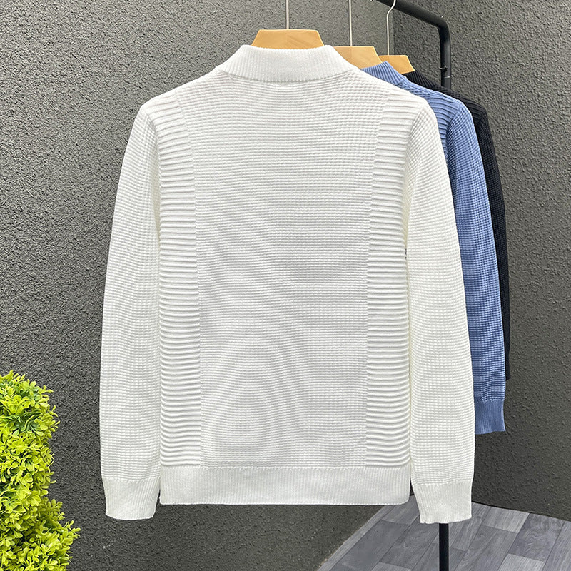Damen Feinstrickpullover mit strukturierter Waffel- und Rippenstruktur und Stehkragen Nord Taschen