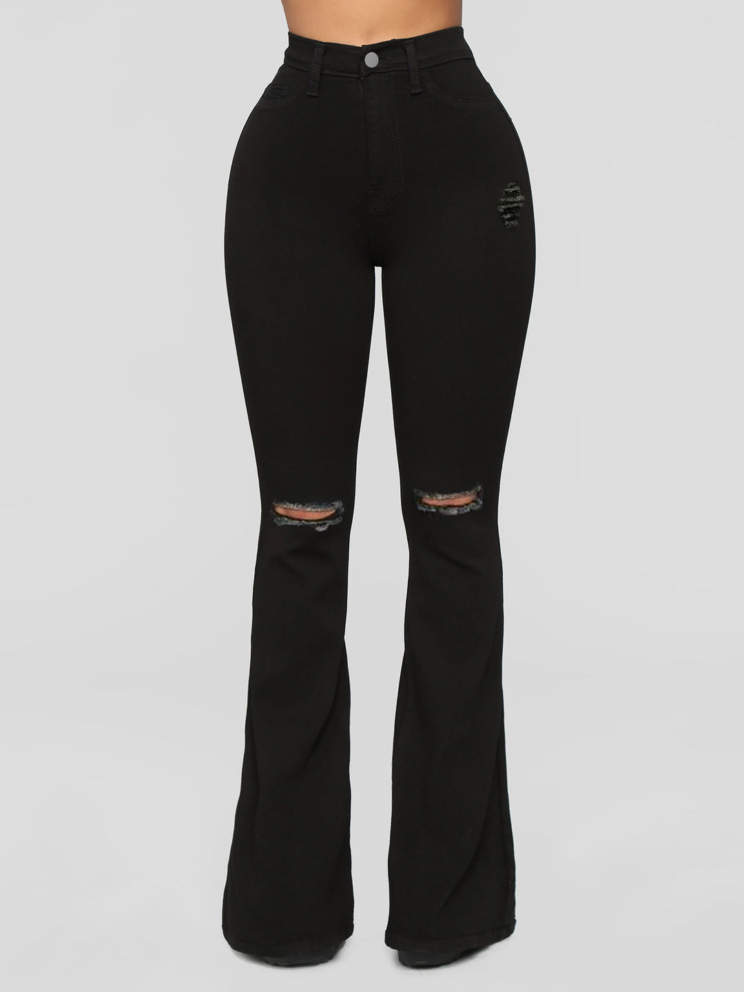 Damen High‑Waist Flared‑Jeans mit Knie‑Rissen und sculptendem Stretchbund Nord Taschen