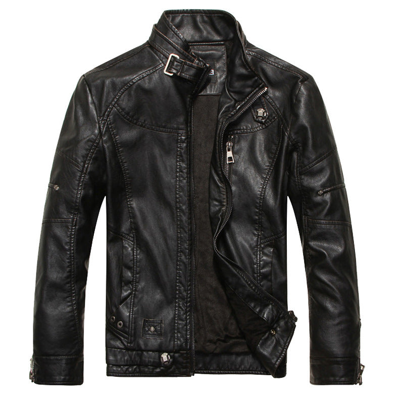 Herren Vintage-Lederoptik-Jacke im Bikerstil mit Stehkragen, Ziernähten und Reißverschluss-Details Nord Taschen