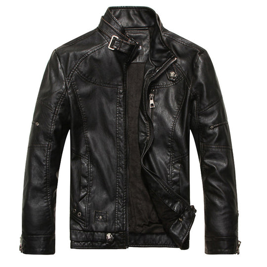 Herren Vintage-Lederoptik-Jacke im Bikerstil mit Stehkragen, Ziernähten und Reißverschluss-Details Nord Taschen