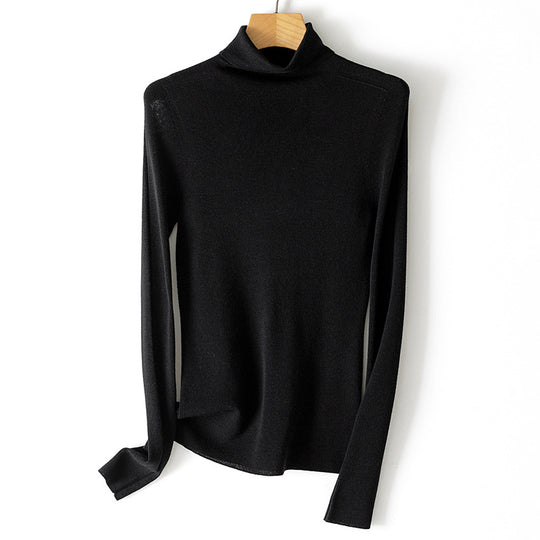 Damen Feiner Rollkragen-Feinstrickpullover mit schmaler Silhouette und elastischem Saum Nord Taschen