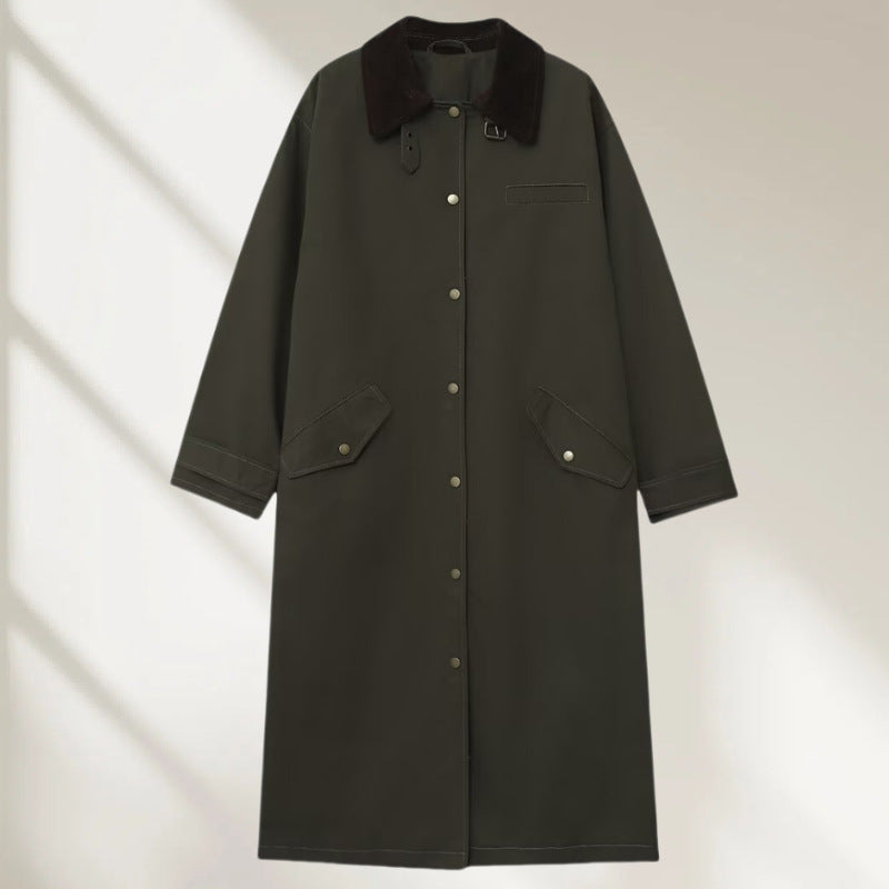 Damen langer wasserdichter Parka-Mantel mit Cordkragen und Druckknopfleiste Nord Taschen