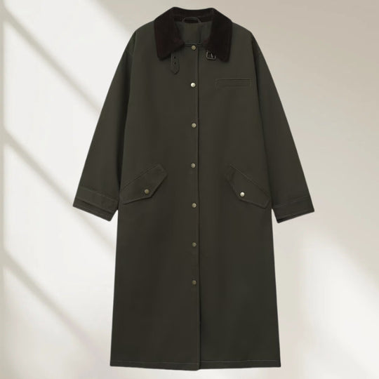 Damen langer wasserdichter Parka-Mantel mit Cordkragen und Druckknopfleiste Nord Taschen