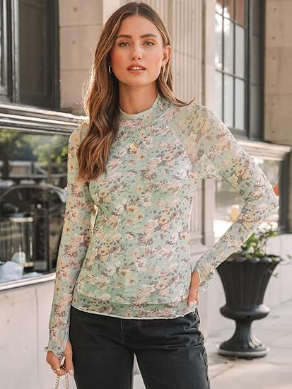 Damen Elegantes Blusenoberteil mit floralen Mustern Nord Taschen