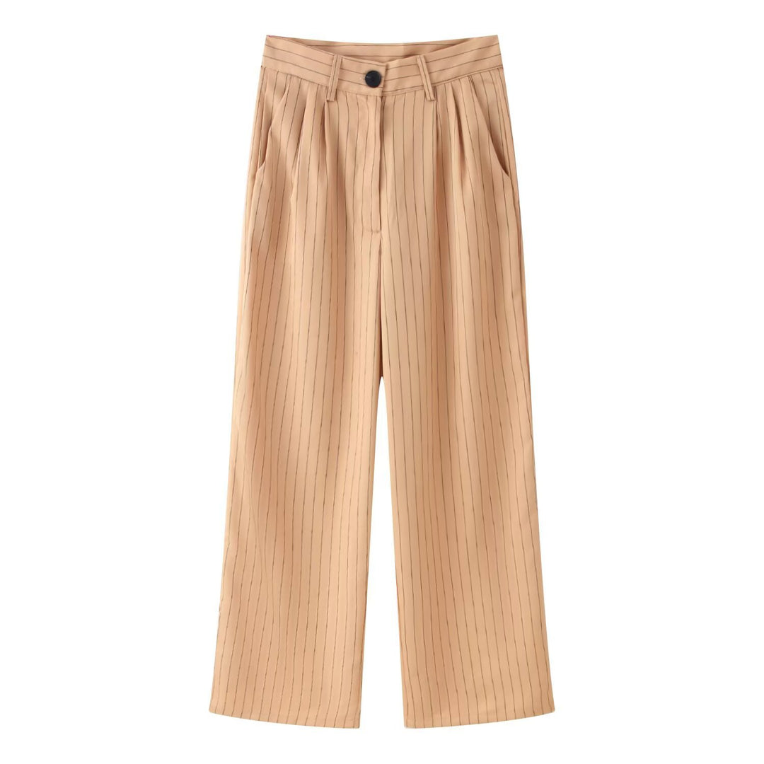 Damen Zweiteiliges Nadelstreifen-Kurzblazer mit hochgeschnittener weiter Hose Nord Taschen