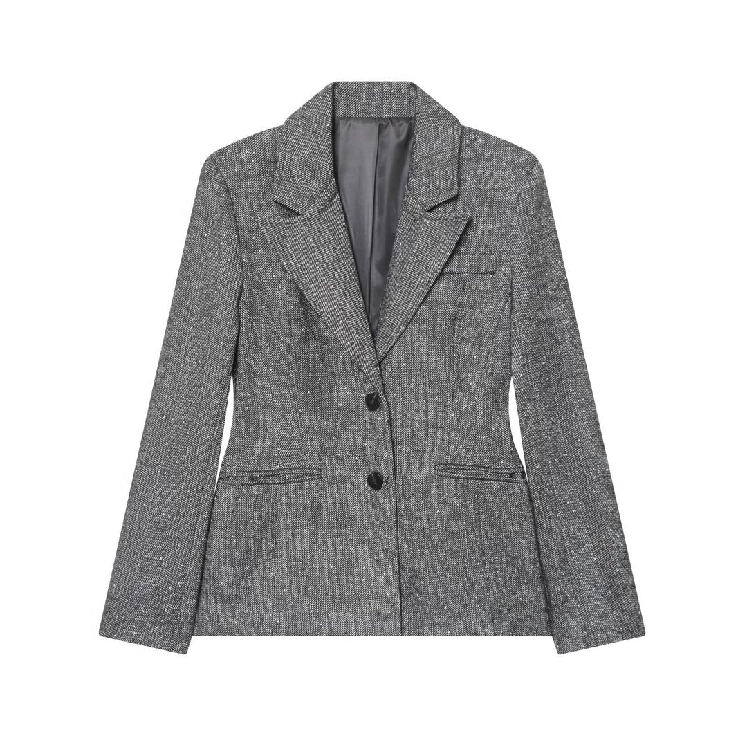 Damen Taillierter Blazer im Fischgrätmuster mit Reverskragen und Pattentaschen Nord Taschen