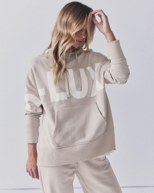 Damen Oversized Kapuzenpullover mit markantem Logoprint, Kängurutasche und Seitenschlitzen Nord Taschen