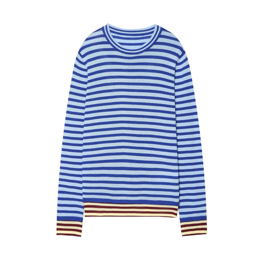 Damen Gestreifter Feinstrickpullover mit Rundhalsausschnitt und kontrastierenden Bündchen Nord Taschen