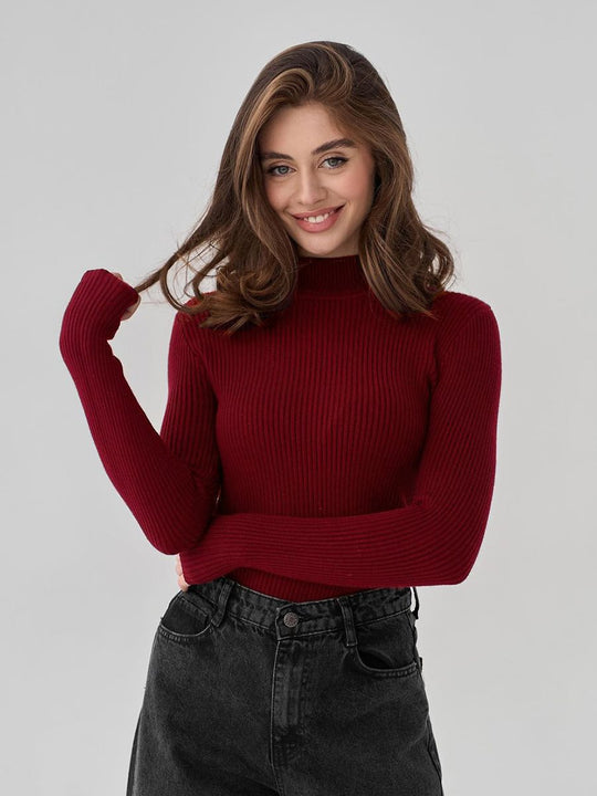Damen Kurzgeschnittener Rippstrick‑Rollkragenpullover mit taillierter Passform Nord Taschen