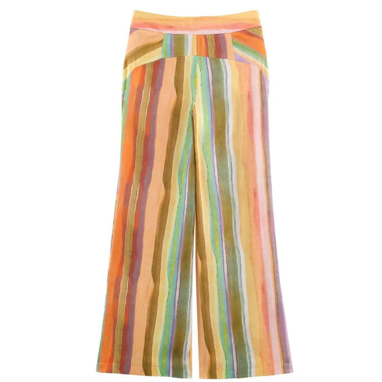 Damen Weite High‑Waist Leinenmix‑Palazzohose mit fließendem Streifenprint Nord Taschen