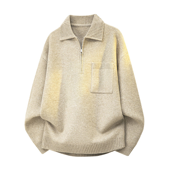 Damen Oversize-Strickpullover mit Halbzip, Rippkragen und Brusttasche Nord Taschen