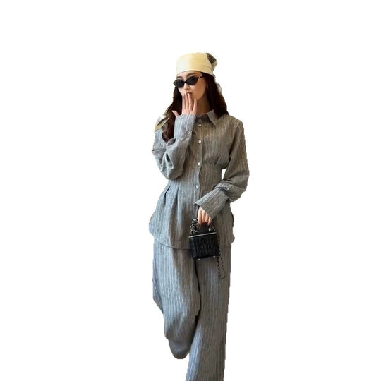 Damen Leichtes Leinen-Loungewear-Set mit Oversize-Hemd und weiter Bundhose Nord Taschen