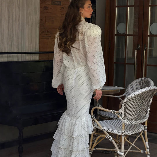 Damen Maxikleid aus Chiffon mit Wickeloberteil, Schluppe und gestuftem Volant‑Rock Nord Taschen