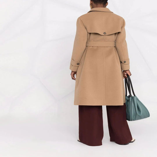 Damen taillierter doppeltreihiger Wollmix-Mantel mit Bindegürtel und A‑Linien‑Schnitt Nord Taschen
