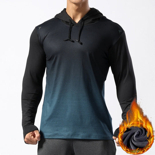 Herren Thermo-Langarm-Hoodie aus Funktionsstretch mit Kapuze, Daumenloch & feuchtigkeitsregulierender Fütterung Nord Taschen