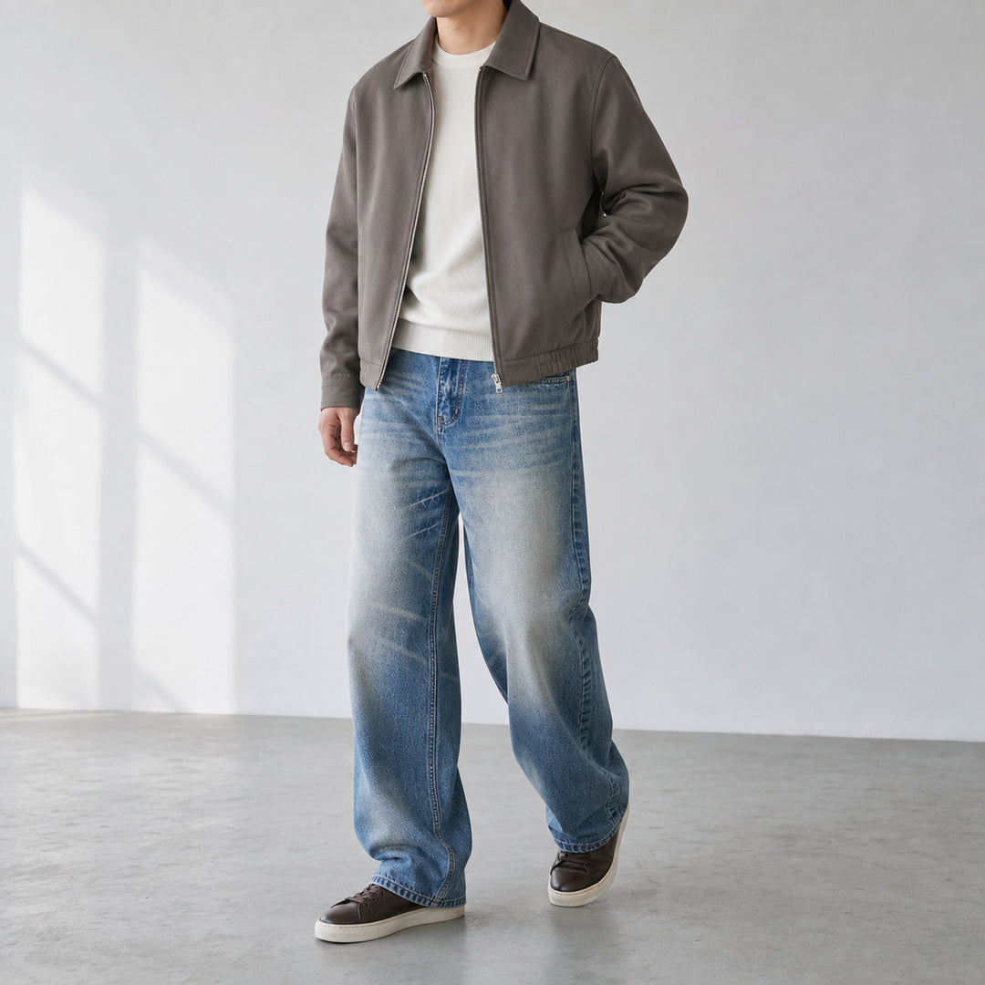 Damen hochgeschnittene weite Vintage-Jeans mit weitem Bein und klassischem Taschen-Design Nord Taschen