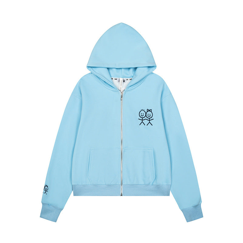 Damen Kapuzen‑Fleecejacke mit minimalistischer Stickerei, Kängurutaschen und geripptem Saum Nord Taschen