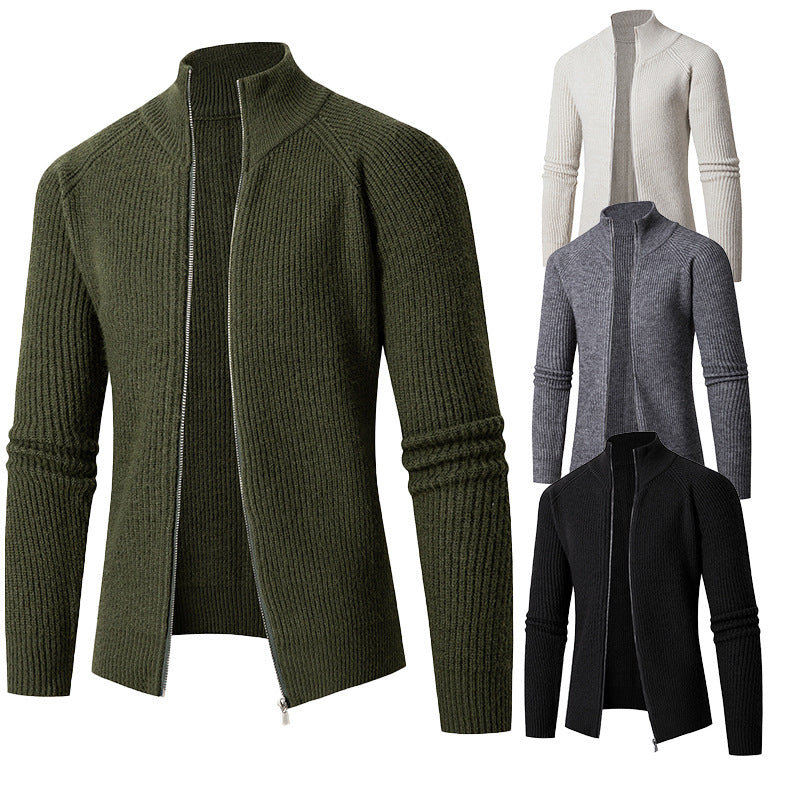 Herren schlanker Zip-Cardigan aus Merino-Mix mit Rippstruktur und Raglanärmeln Nord Taschen