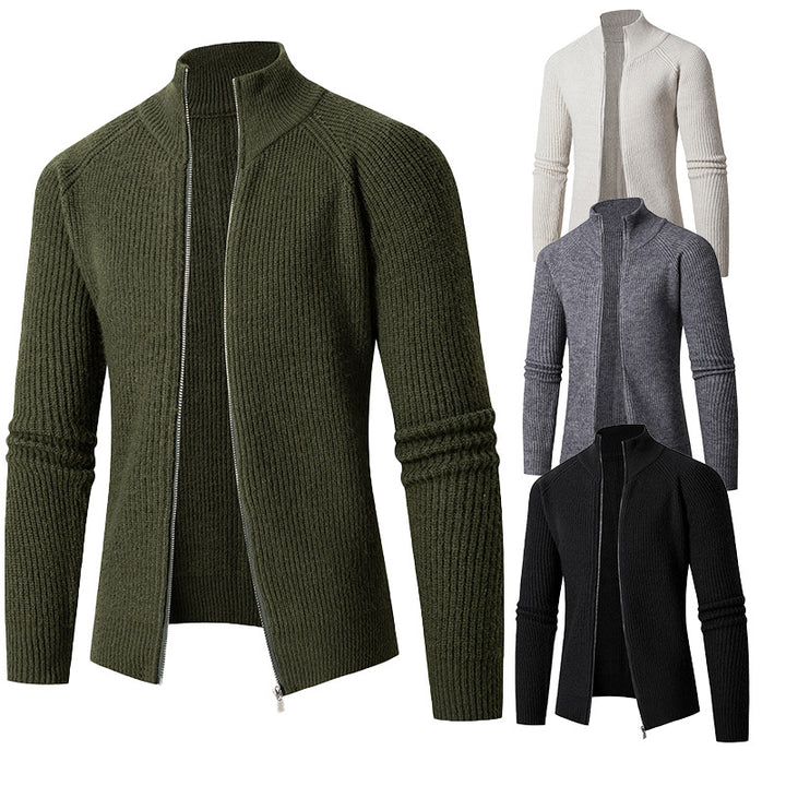 Herren schlanker Zip-Cardigan aus Merino-Mix mit Rippstruktur und Raglanärmeln Nord Taschen