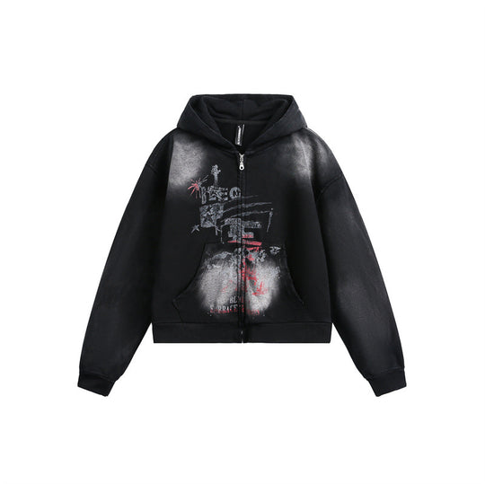 Unisex Kapuzenzipjacke im urbanen Graffiti‑Print mit Kängurutasche und Boxy‑Schnitt Nord Taschen
