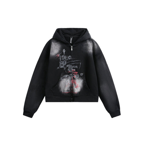 Unisex Kapuzenzipjacke im urbanen Graffiti‑Print mit Kängurutasche und Boxy‑Schnitt Nord Taschen