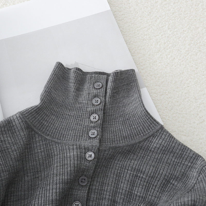 Damen Schmaler Rippen-Longsleeve-Cardigan mit verdeckter Knopfleiste und Stehkragen Nord Taschen