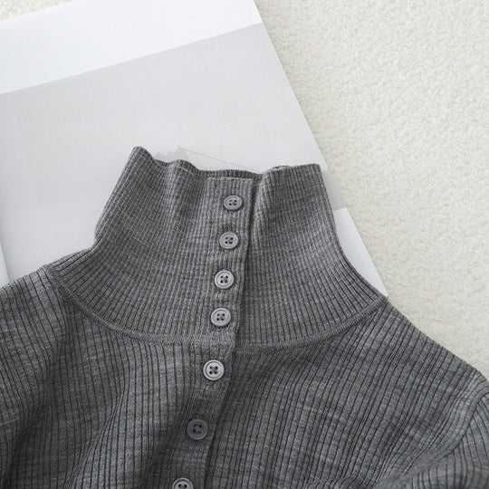 Damen Schmaler Rippen-Longsleeve-Cardigan mit verdeckter Knopfleiste und Stehkragen Nord Taschen