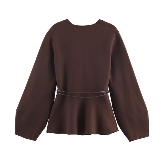Damen 100+ Wickelcardigan mit Taillengürtel, Ballonärmeln und ausgestelltem Saum Nord Taschen