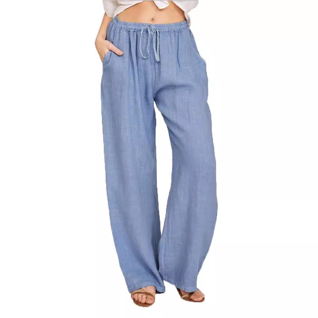 Damen Leinenhose mit weitem Bein und praktischen Seitentaschen