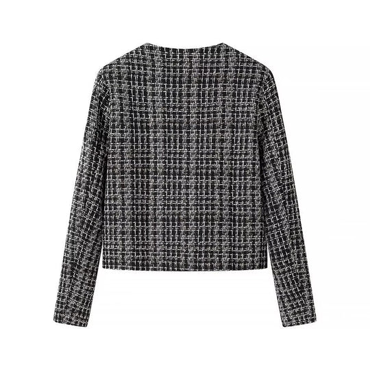 Damen Kurze Bouclé-Tweed-Jacke mit Rundhals, dekorativen Zierknöpfen und aufgesetzten Taschen Nord Taschen