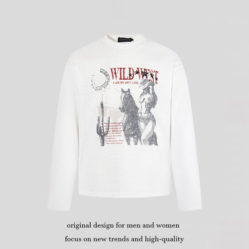 Damen Longsleeve-Shirt mit Vintage-Wildwest-Print und Rundhalsausschnitt Nord Taschen