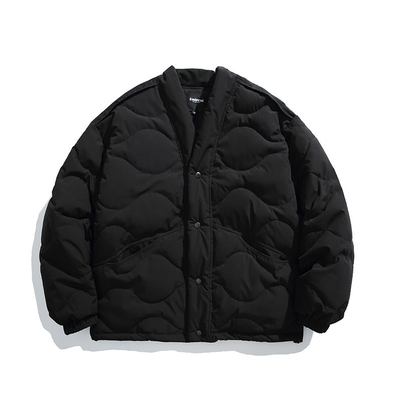 Unisex Oversize-Steppjacke mit V-Ausschnitt, Druckknopfverschluss und wattierter Isolation Nord Taschen