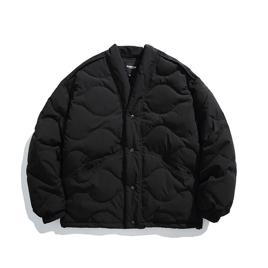Unisex Oversize-Steppjacke mit V-Ausschnitt, Druckknopfverschluss und wattierter Isolation Nord Taschen