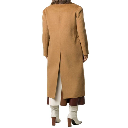 Damen Bodenlanger Zweireihiger Wollmix-Longcoat mit dezentem Gehschlitz und breitem Schalkragen Nord Taschen