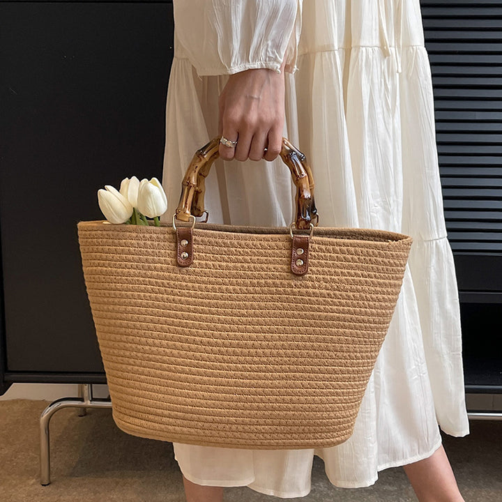 Damen Strandtasche mit handgefertigtem Bambusgriff Nord Taschen