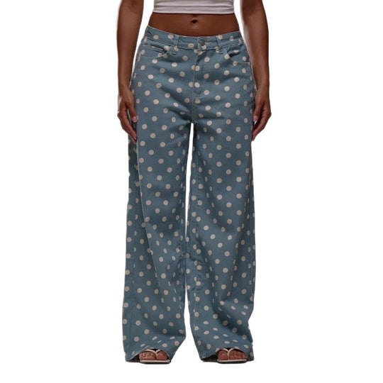 Damen weite Polka-Dot Palazzo-Hosen mit high-waist Schnitt