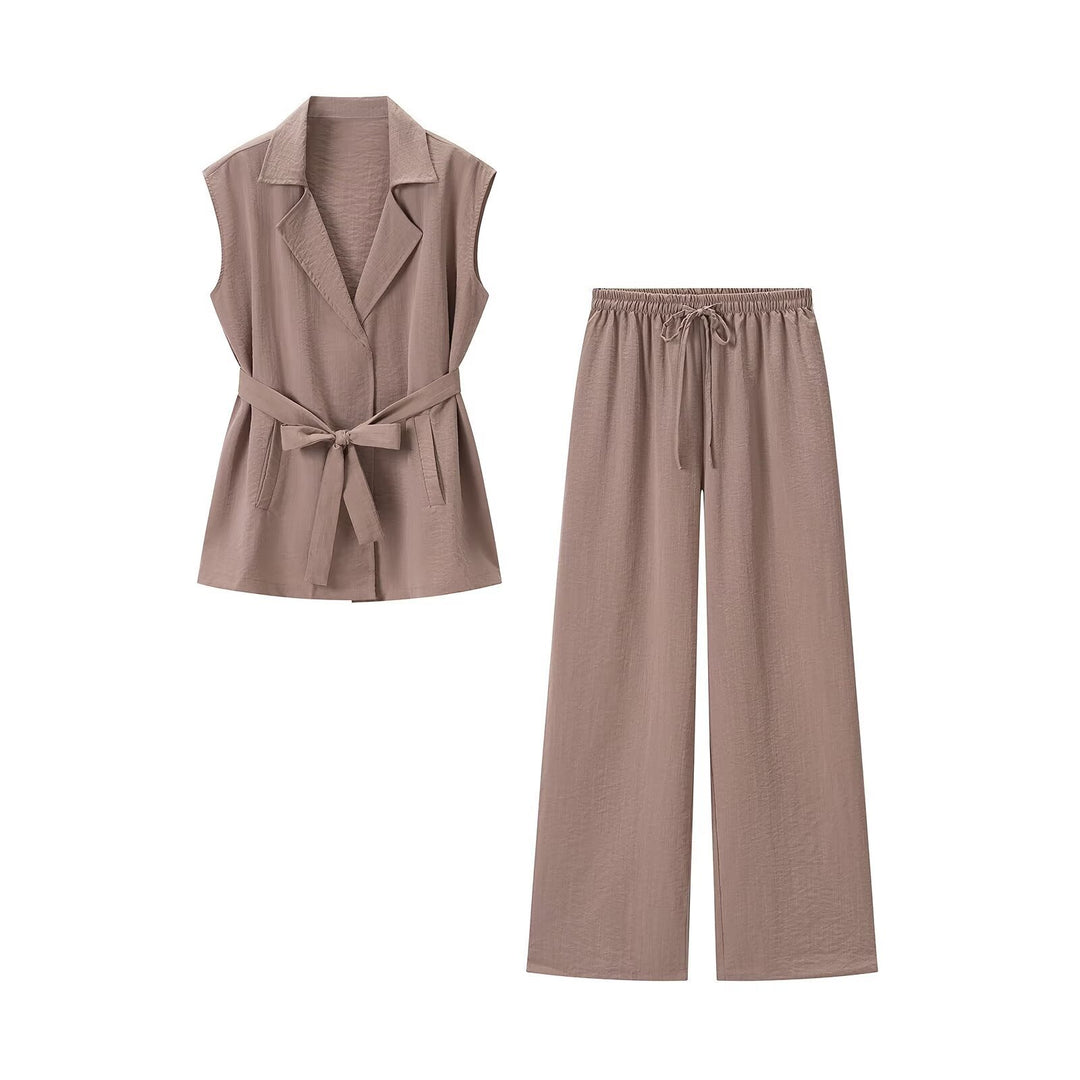 Damen Zweiteiliges Leichtes Lounge-Set mit Ärmelloser Weste und weiter Palazzohose Nord Taschen