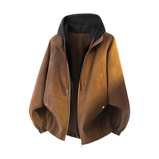 Damen Oversize Kapuzenjacke mit zweilagiger Kontrastkapuze und elastischem Saum Nord Taschen