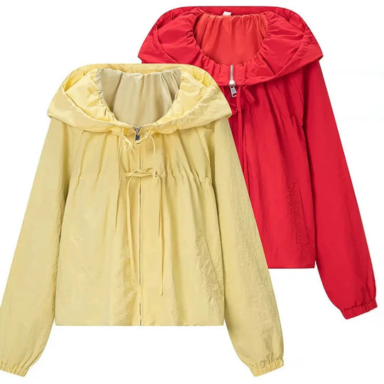 Damen Kurz geschnittene Wollmix-Jacke mit Stehkragen, Reißverschluss und Ballonärmeln Nord Taschen