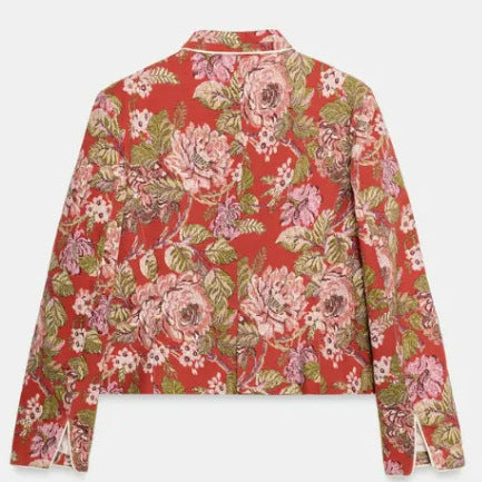 Damen Cropped Jacquard‑Blouson mit Mandarinkragen und floraler Brokatstruktur Nord Taschen