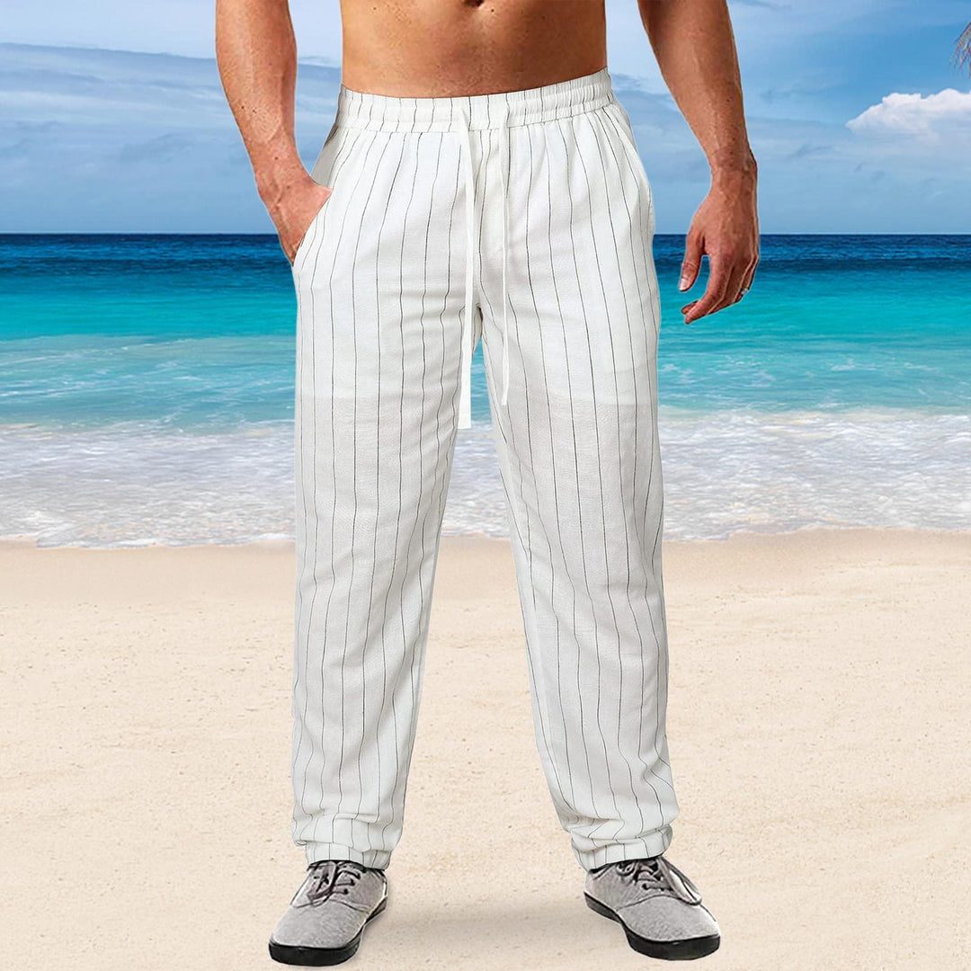 Herren lässige Streifen-Hosen aus Baumwollmix mit elastischem Bund und praktischen Eingrifftaschen