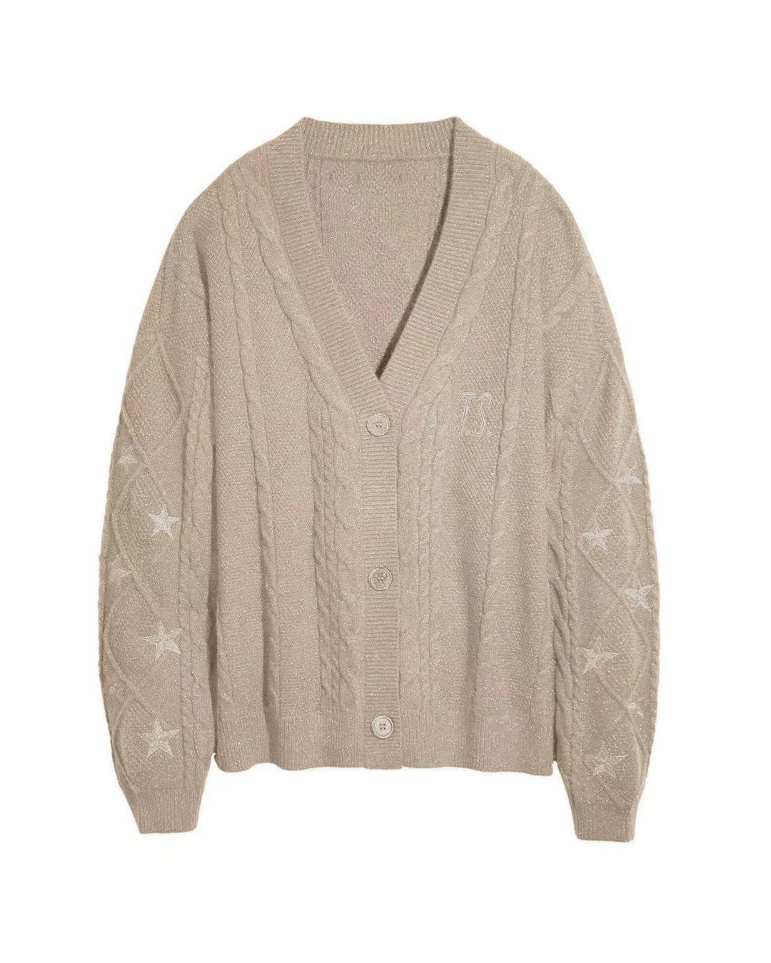 Damen Strickcardigan mit Zopfstrick, Stern‑Stickerei und Glanzfäden Nord Taschen