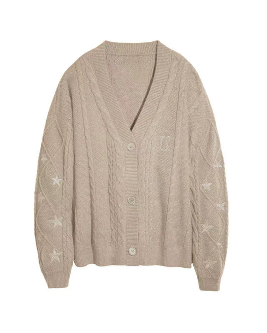 Damen Strickcardigan mit Zopfstrick, Stern‑Stickerei und Glanzfäden Nord Taschen